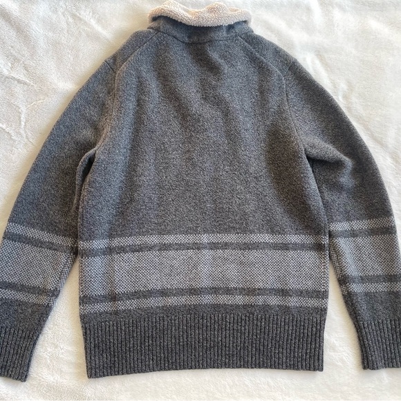 Banana Republic Birdseye Grey Stripe Wool Shawl Neck Pullover Sweater - Picture 4 of 12